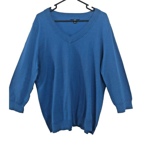 Anne Klein Sweater Double V-Neck Cotton Blend 3/4 Sleeve Royal Blue - XXL NWT - Picture 1 of 9